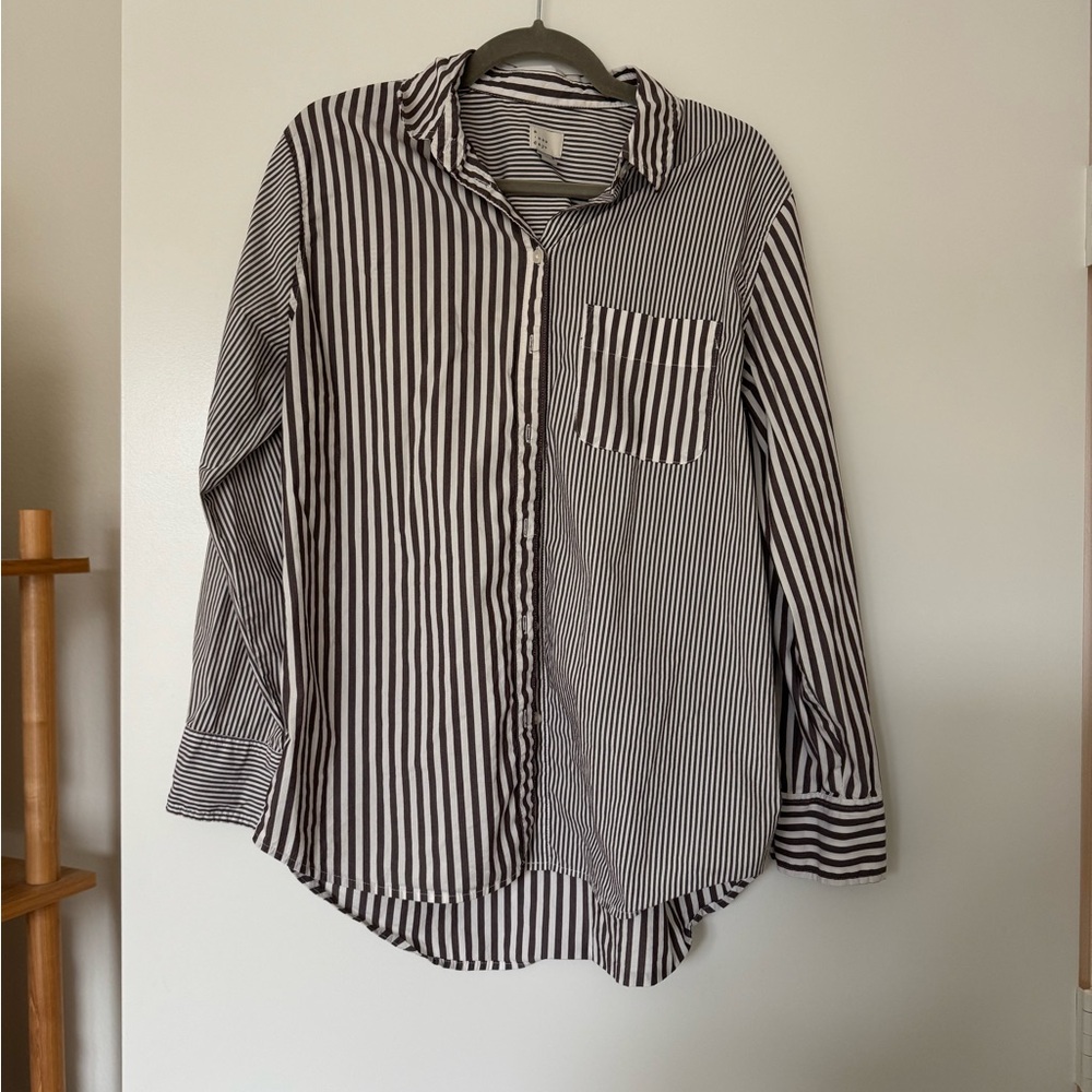 A New Day Brown and White Striped Button-Up Shirt